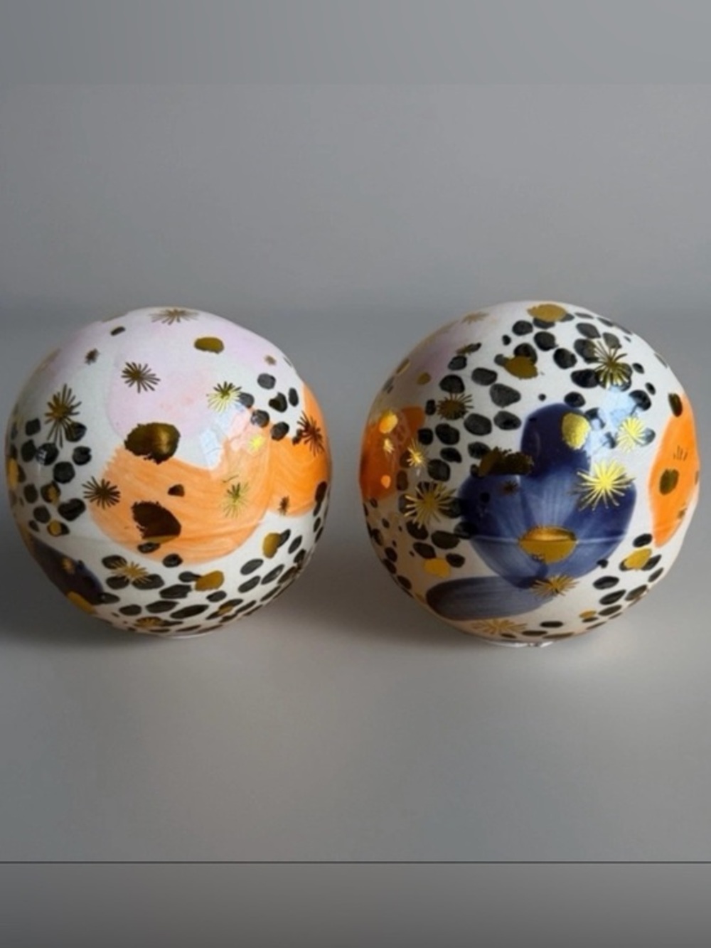 Pier 1 Ceramic Decorative Spheres in Orange, Gold, Black, White